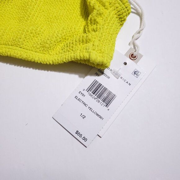 Good American Crinkle One Shoulder Bikini Swim Top Always Fits Yellow Size 1/2 - Picture 5 of 8